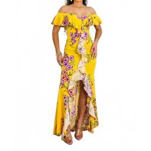 NEW SURELYMINE sunshine bloom ruffle maxi dress in yellow